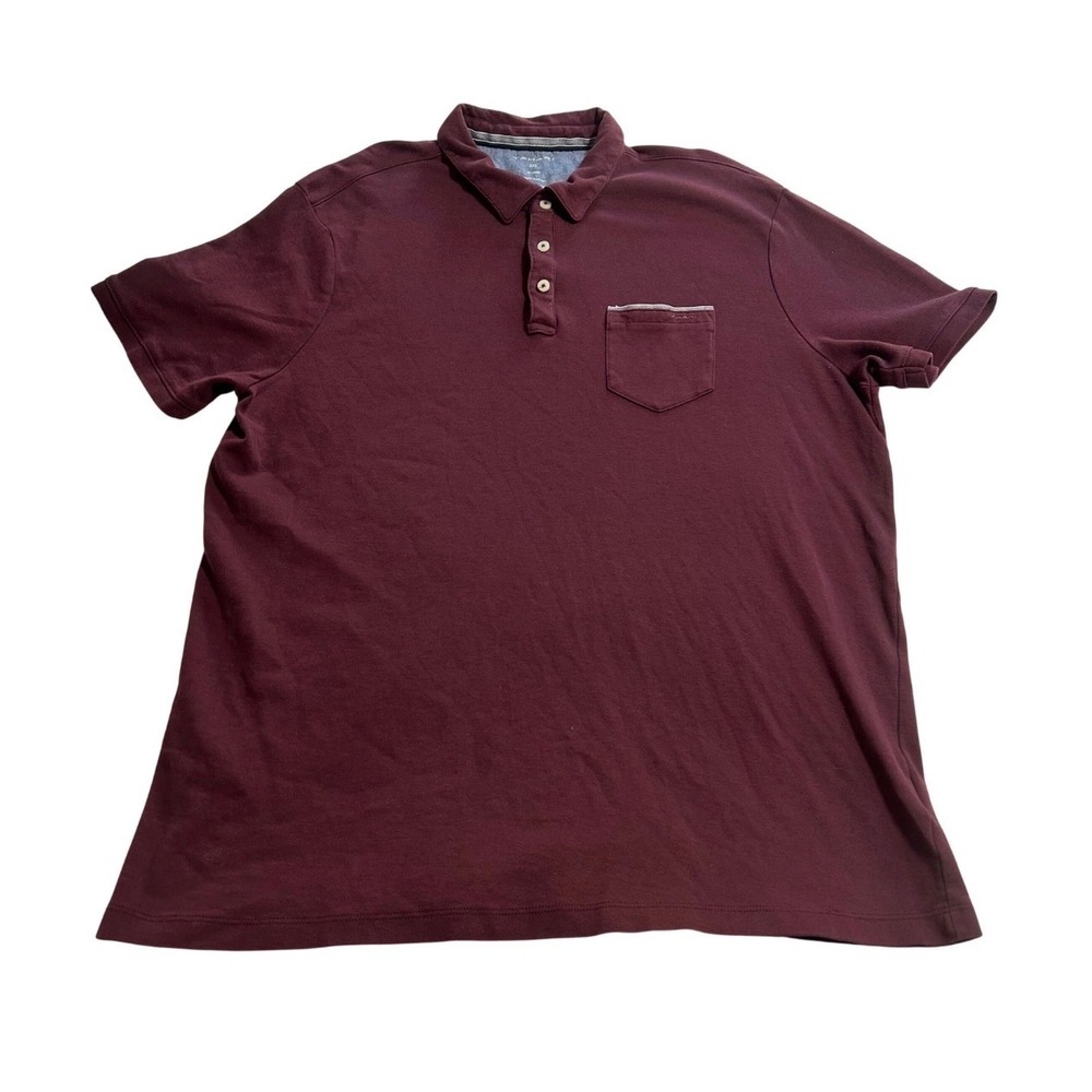 Tahari Mens XXL Polo Shirt Burgundy Maroon Short Sleeve Cotton Pocket 1396353